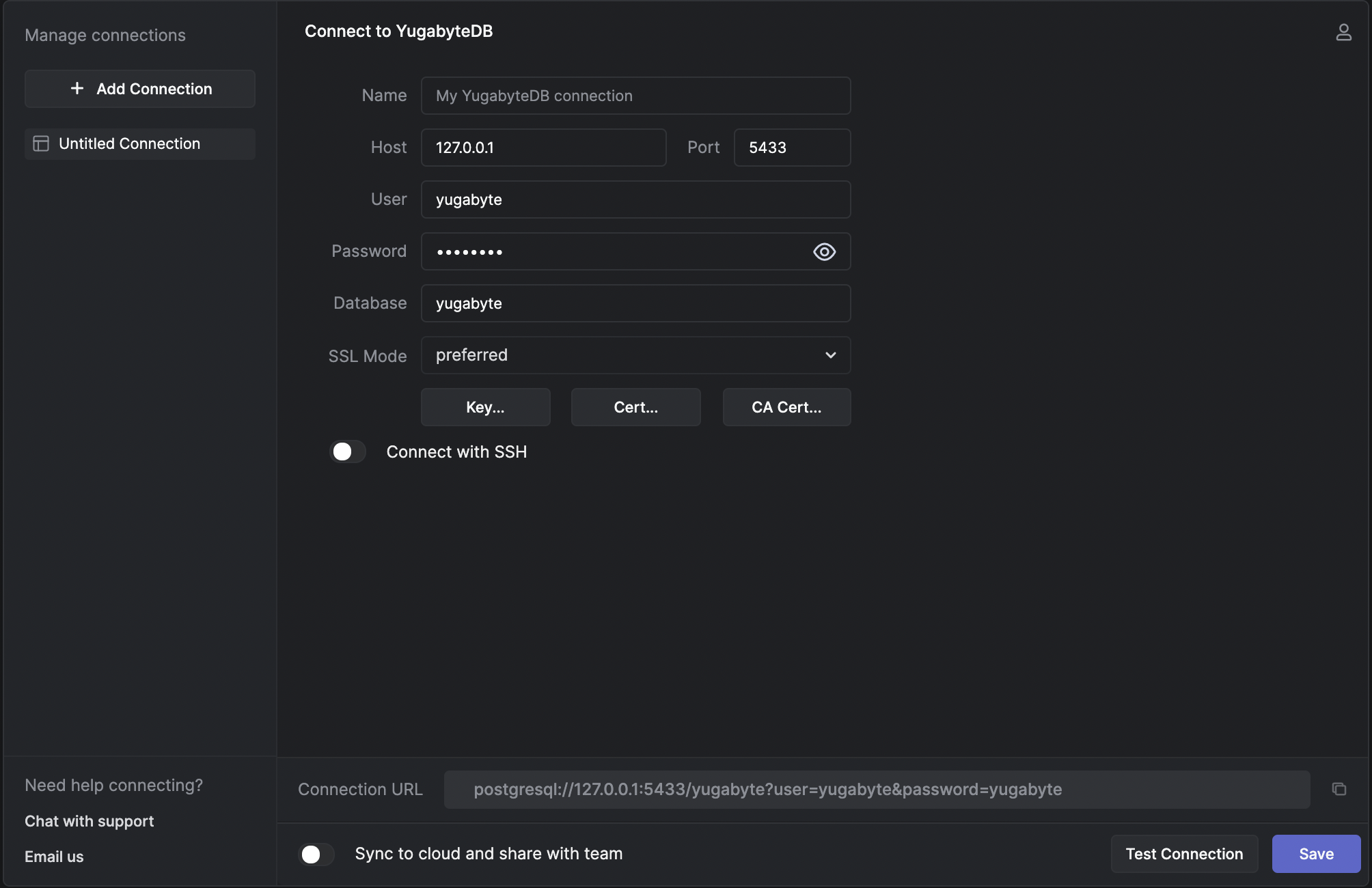Enter connection parameters Enter connection parameters